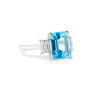 Emerald Cut Aquamarine with Emerald Cut Diamond Side Stones  Lindsey Leigh Jewelry.
