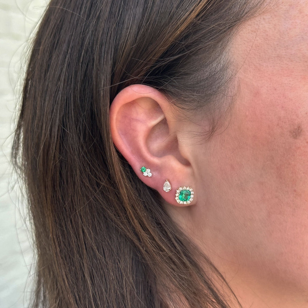 Emerald Cut Emerald & Diamond Halo Studs - Lindsey Leigh Jewelry