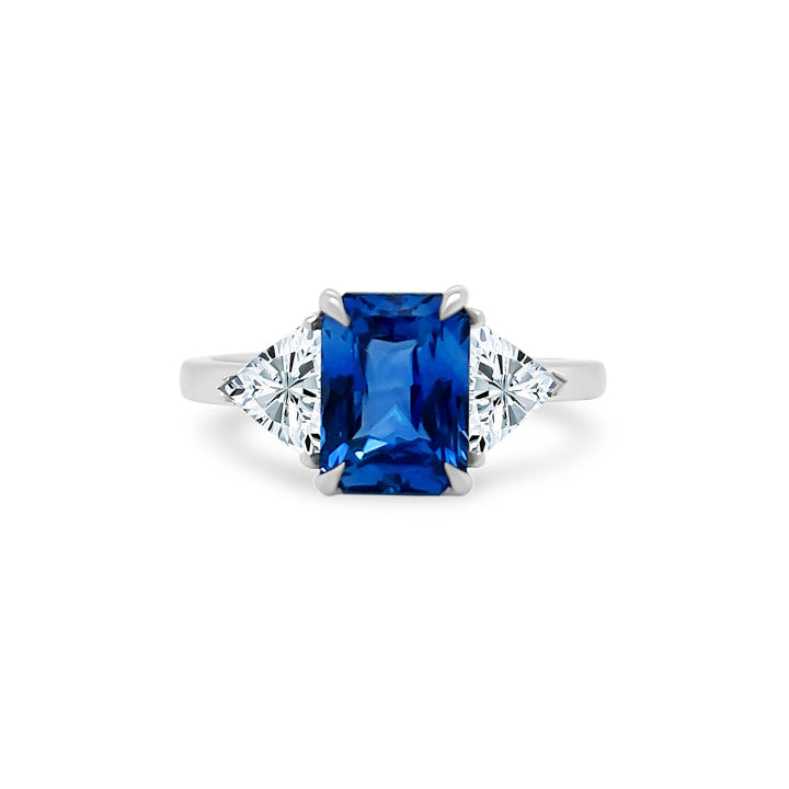 Emerald Cut Sapphire with Diamond Trillions - Lindsey Leigh Jewelry