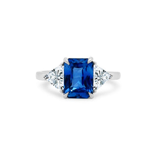 Emerald Cut Sapphire with Trillion Cut Diamond Side Stones  Lindsey Leigh Jewelry.
