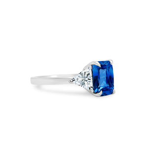 Emerald Cut Sapphire with Trillion Cut Diamond Side Stones  Lindsey Leigh Jewelry.
