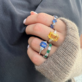 Emerald Cut Sapphire with Trillion Cut Diamond Side Stones  Lindsey Leigh Jewelry.
