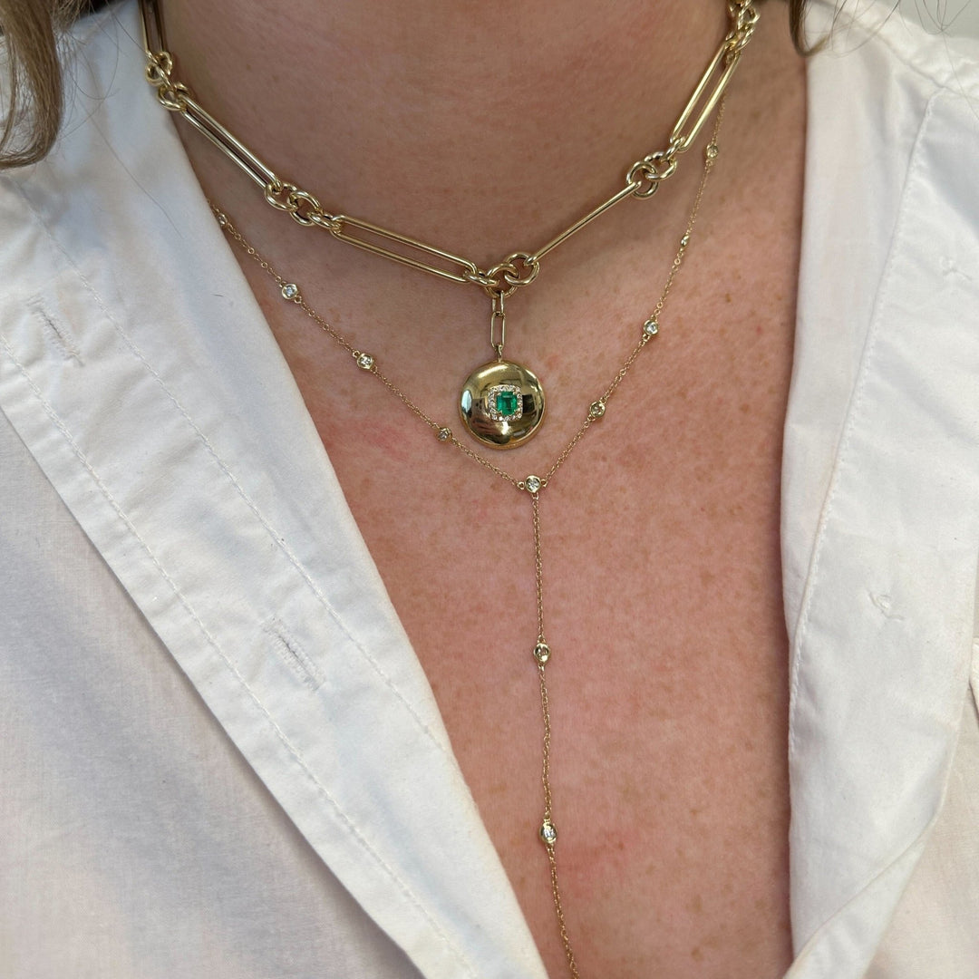 Emerald & Diamond Halo Disc Charm - Lindsey Leigh Jewelry