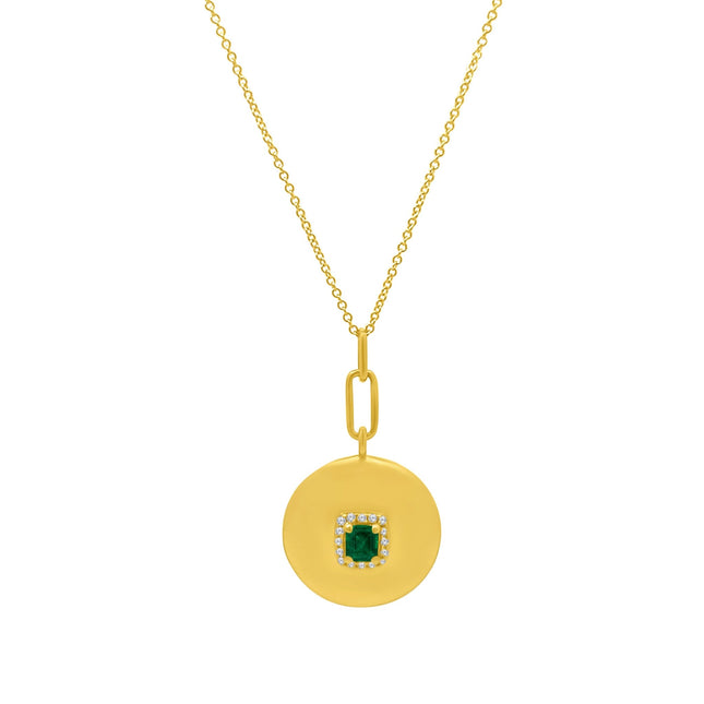 Emerald & Diamond Halo Disc Charm - Lindsey Leigh Jewelry