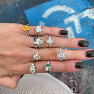 Emerald Cut Solitaire with Halo on Diamond Band  Lindsey Leigh Jewelry.
