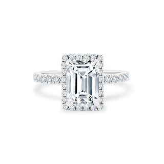 Emerald Cut Solitaire with Halo on Diamond Band  Lindsey Leigh Jewelry.
