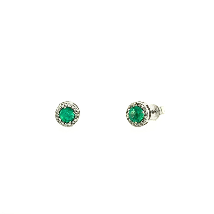 Emerald & Diamond Halo Studs - Lindsey Leigh Jewelry