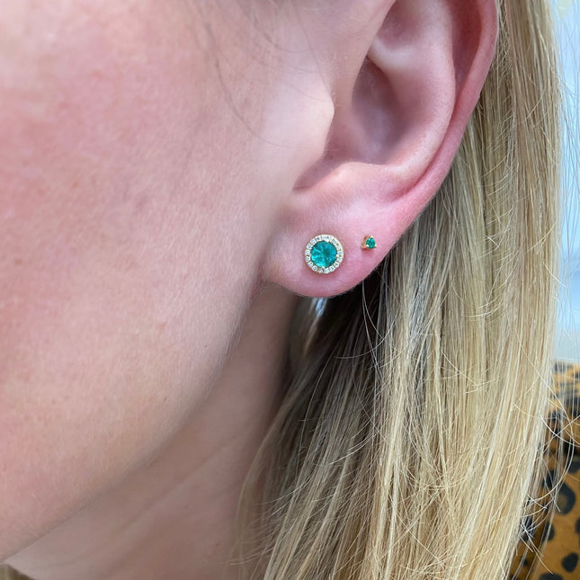 Emerald & Diamond Halo Studs - Lindsey Leigh Jewelry