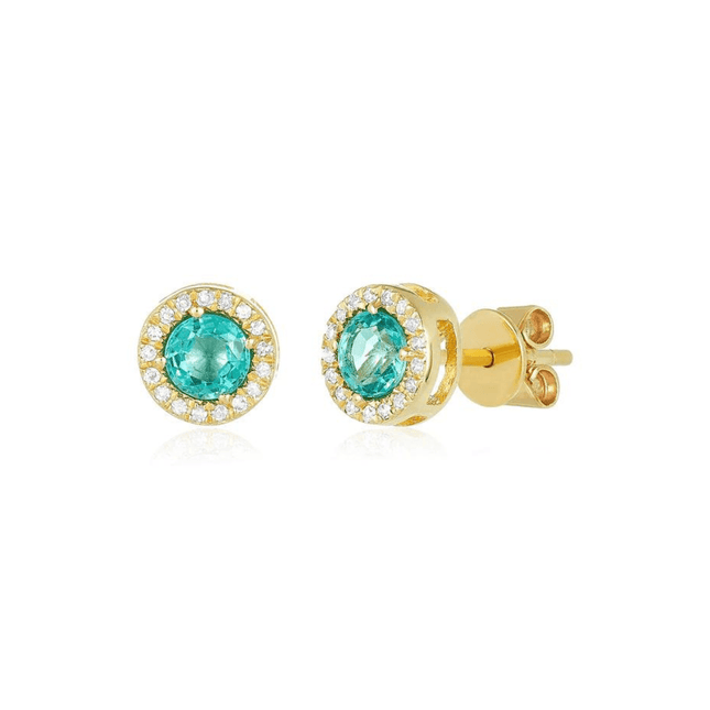 Emerald & Diamond Halo Studs - Lindsey Leigh Jewelry