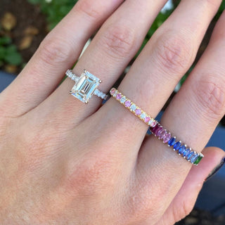 Emerald Cut Solitaire on Diamond Band  Lindsey Leigh Jewelry.
