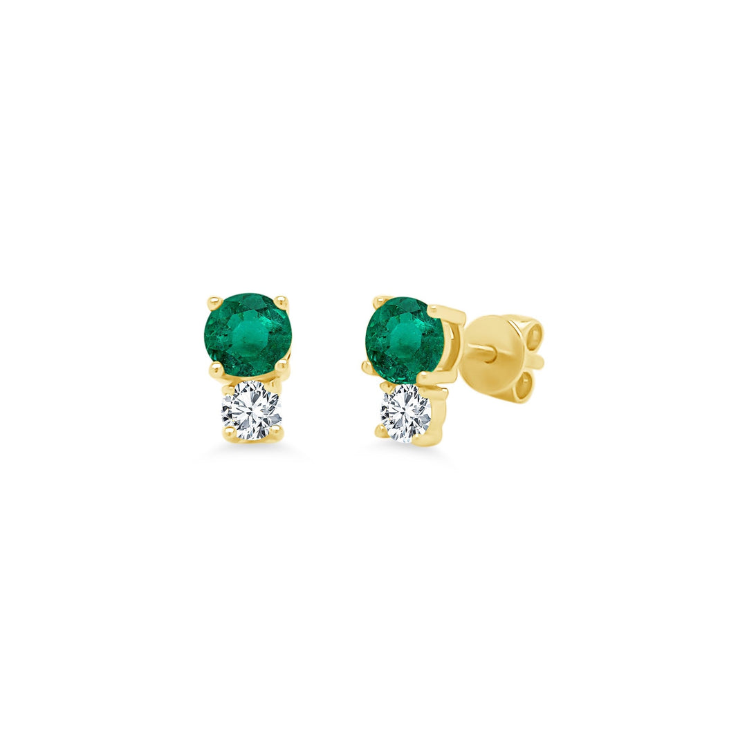 Emerald & Diamond Round Studs - Lindsey Leigh Jewelry