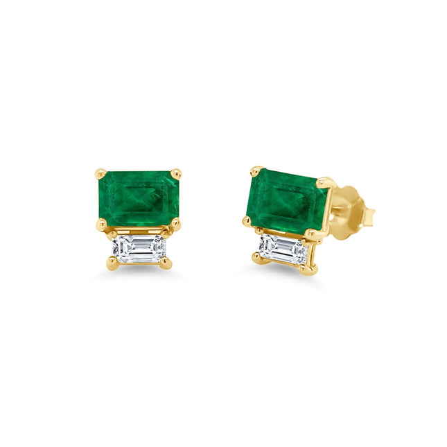 Emerald & Diamond Studs - Lindsey Leigh Jewelry