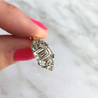 Emerald Cut with Round Trio Side Stones  Lindsey Leigh Jewelry.
