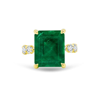 Emerald Cut Gemstone Solitaire On Eagle Prong Diamond Band  Lindsey Leigh Jewelry.
