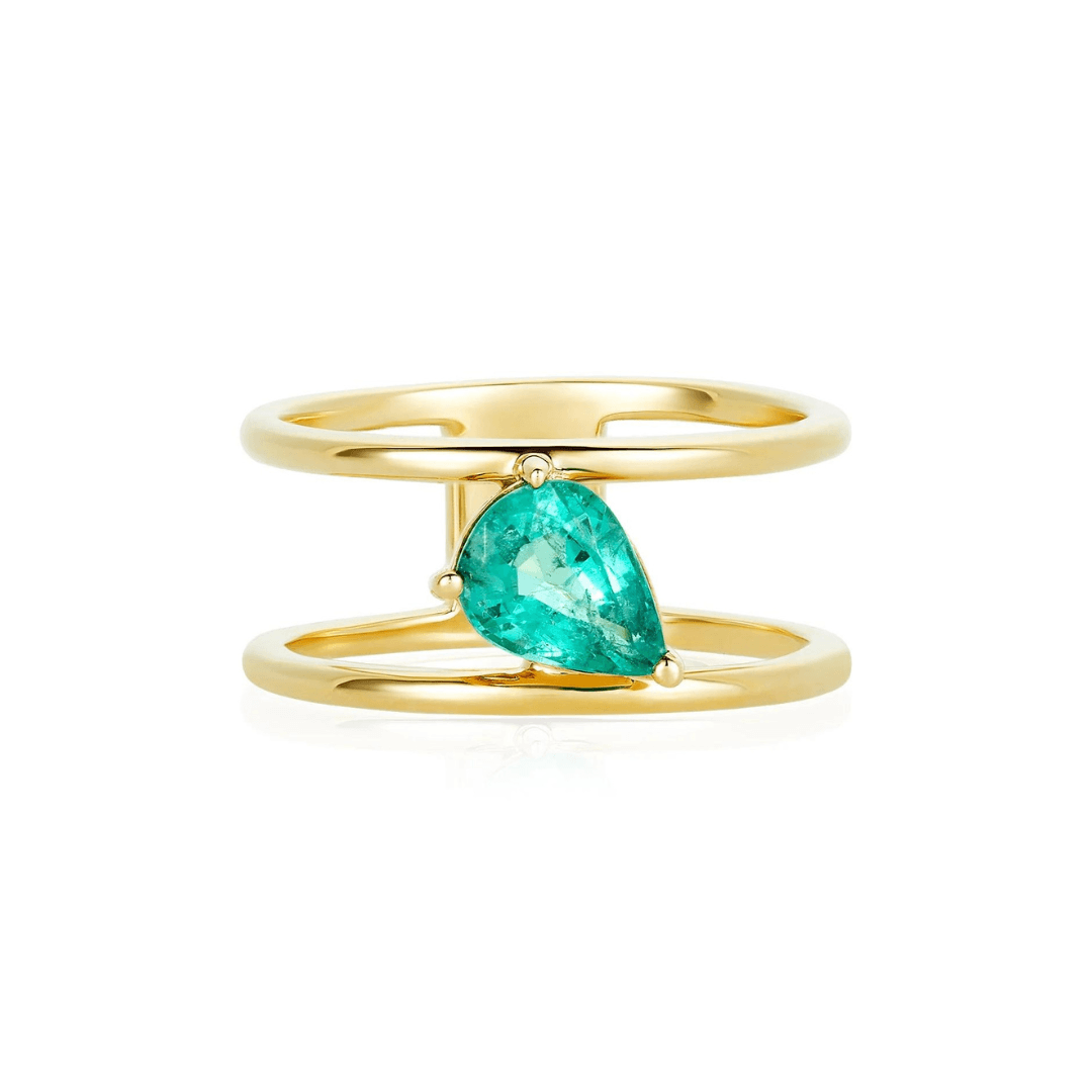 Emerald Pear Cage Band - Lindsey Leigh Jewelry