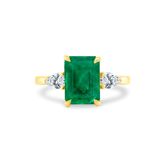 Emerald Ring with Side Pear Diamonds - Lindsey Leigh Jewelry