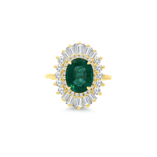Oval Cut Emerald with Sunburst Halo  Lindsey Leigh Jewelry.
