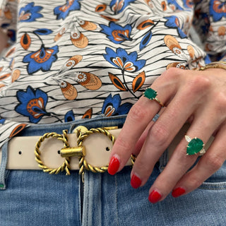 Triple Pear Cut with Emerald Center Stone  Lindsey Leigh Jewelry.
