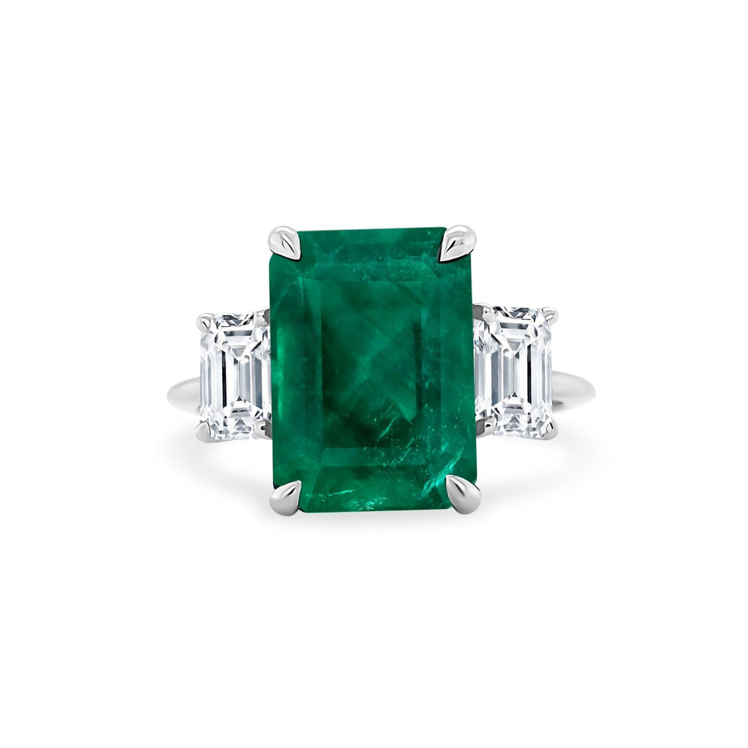 Emerald with Emerald Cut Side Stones - Lindsey Leigh Jewelry