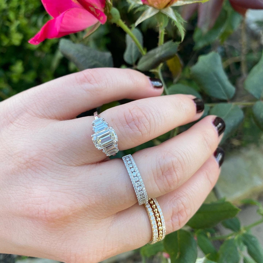 Five Diamond Emerald Ring - Lindsey Leigh Jewelry