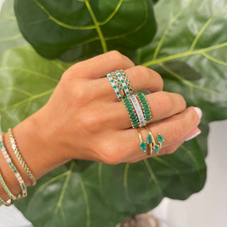 Gemstone and Diamond Halfway Band  Lindsey Leigh Jewelry.
