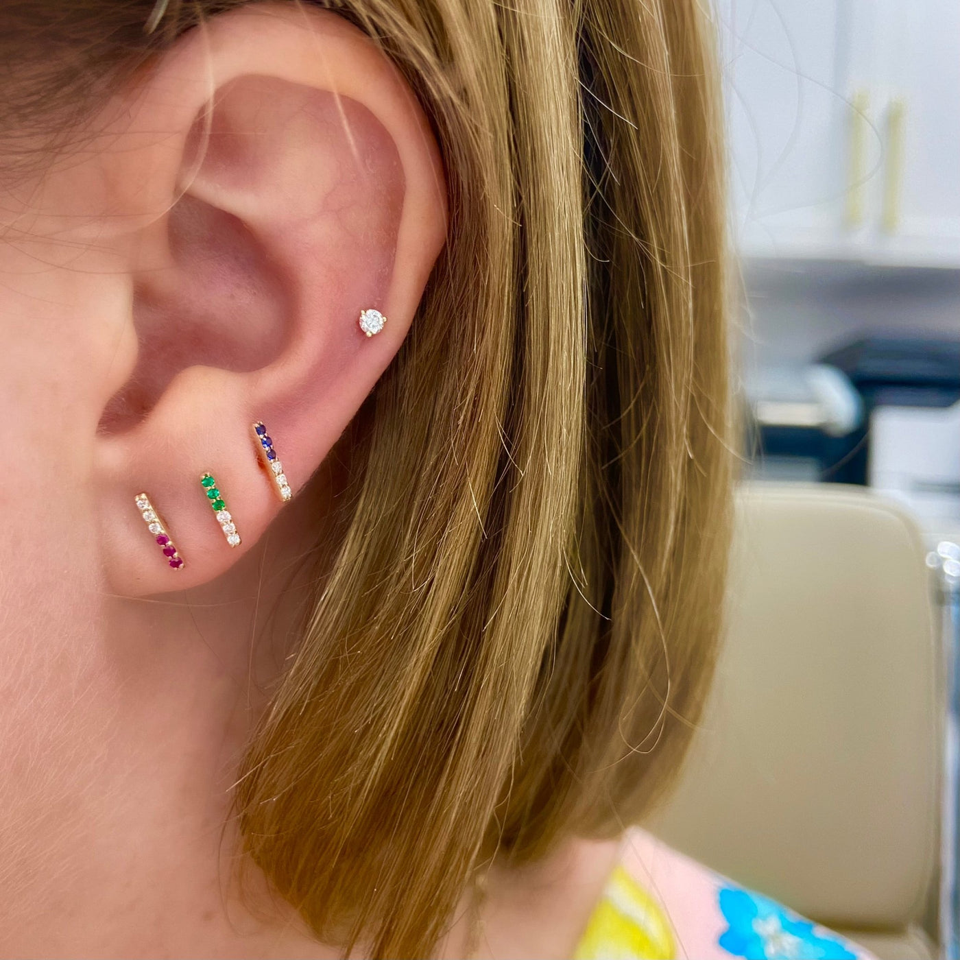Gemstone & Diamond Bar Studs - Lindsey Leigh Jewelry