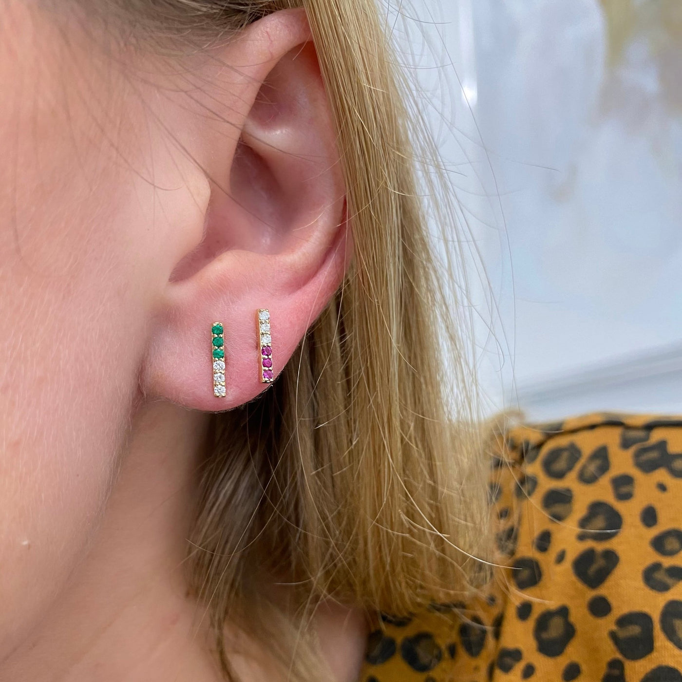Gemstone & Diamond Bar Studs - Lindsey Leigh Jewelry