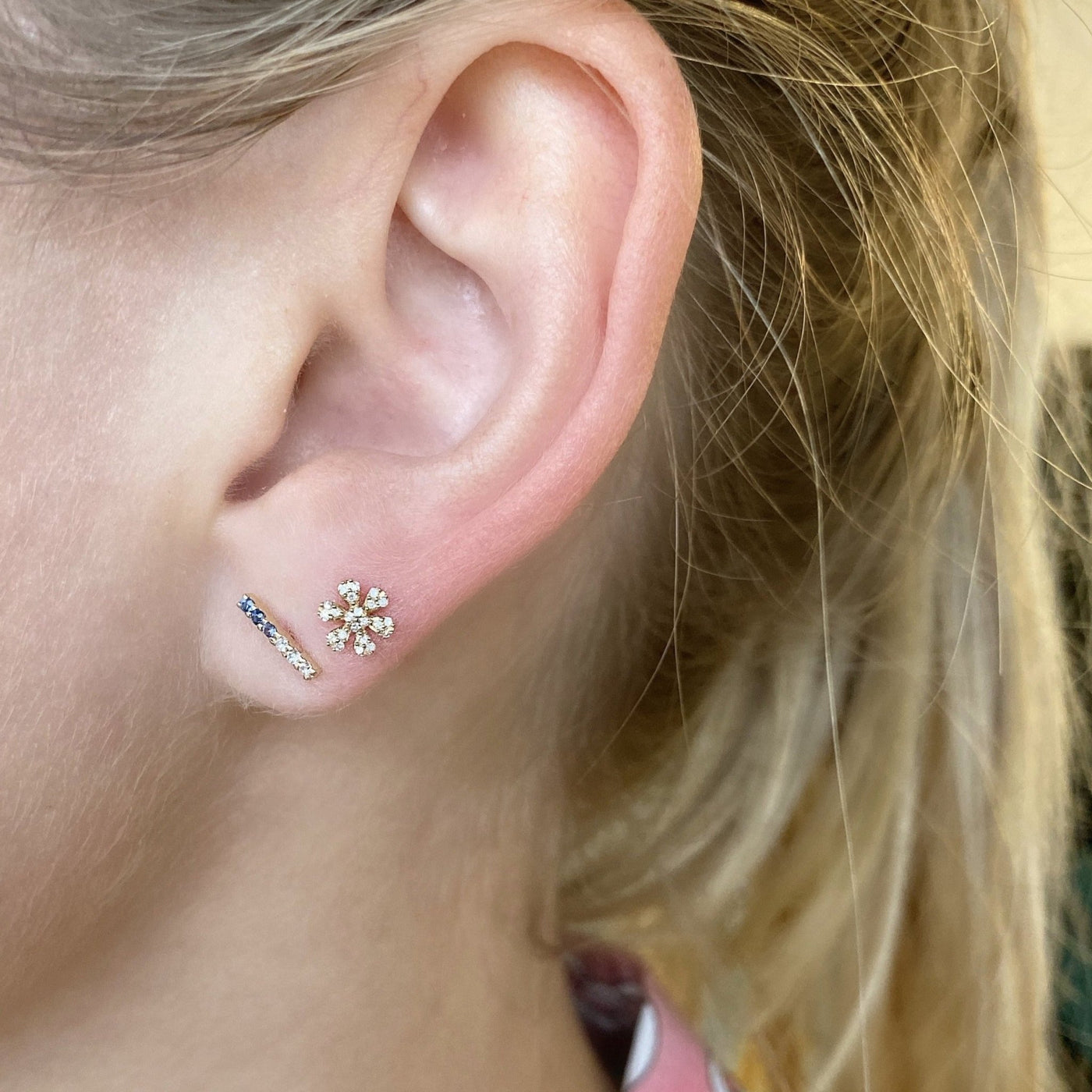 Gemstone & Diamond Bar Studs - Lindsey Leigh Jewelry
