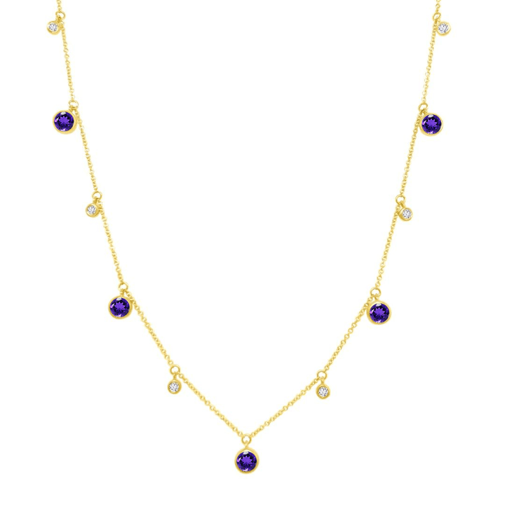 Gemstone & Diamond Bezel Dangle Necklace - Lindsey Leigh Jewelry