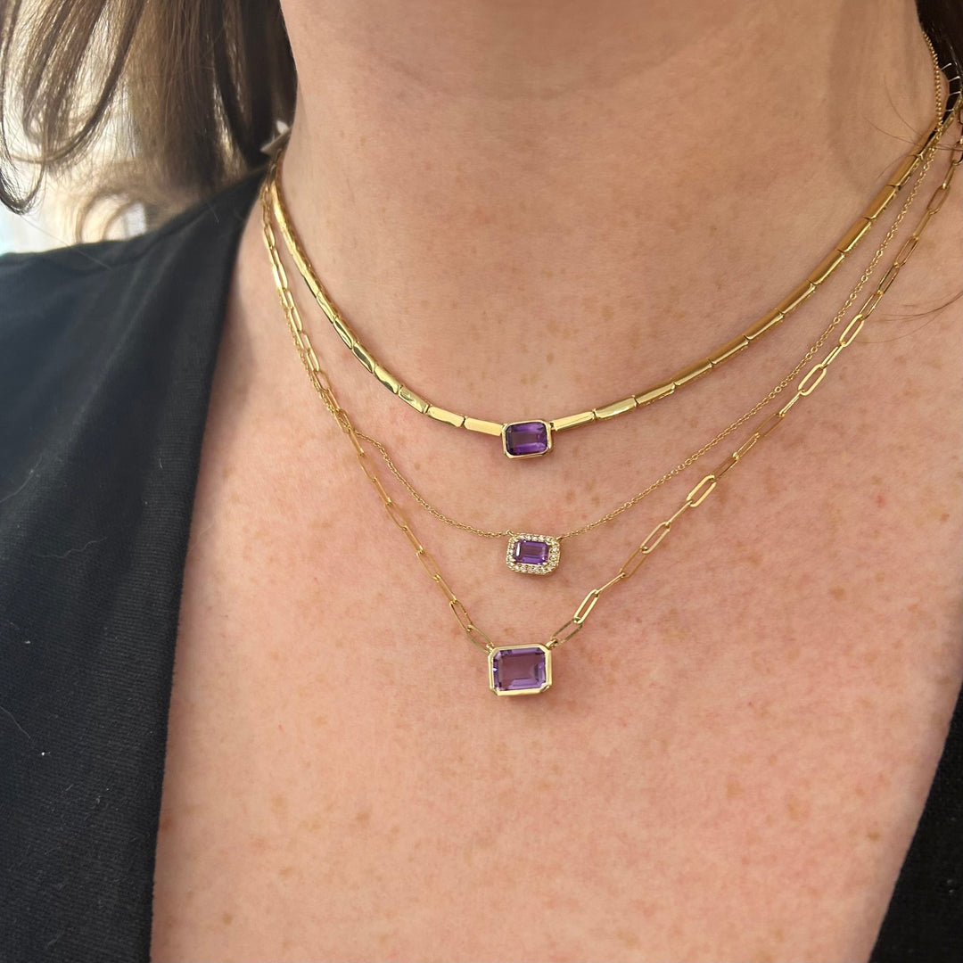 Gemstone & Diamond Halo Necklace - Lindsey Leigh Jewelry