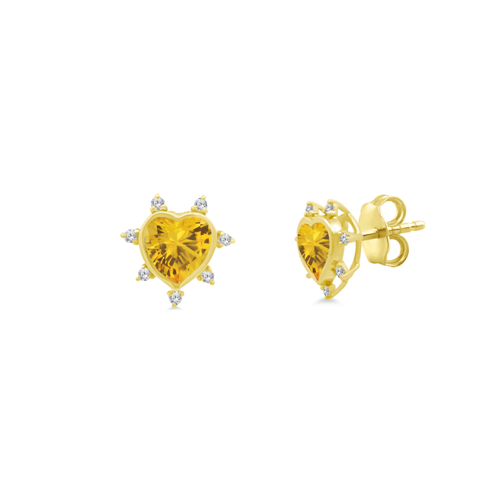 Gemstone & Diamond Heart Studs - Lindsey Leigh Jewelry