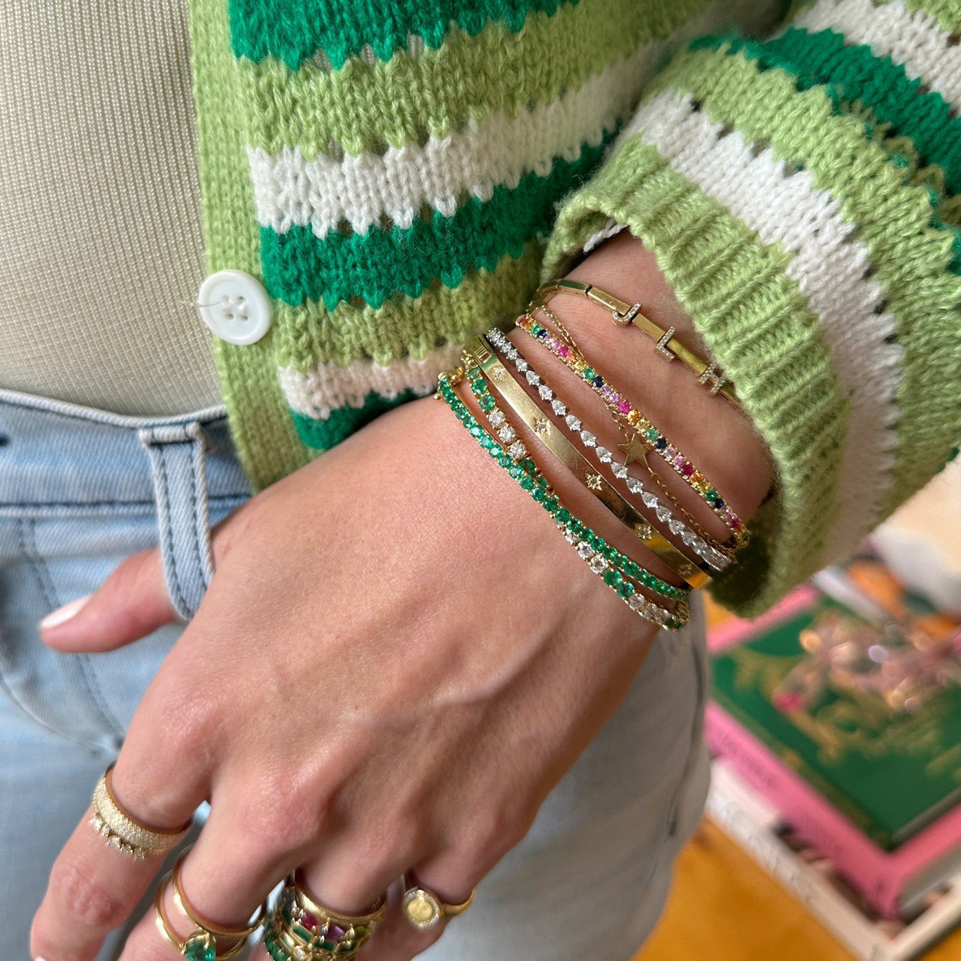 Gemstone Hinge Bangle - Lindsey Leigh Jewelry