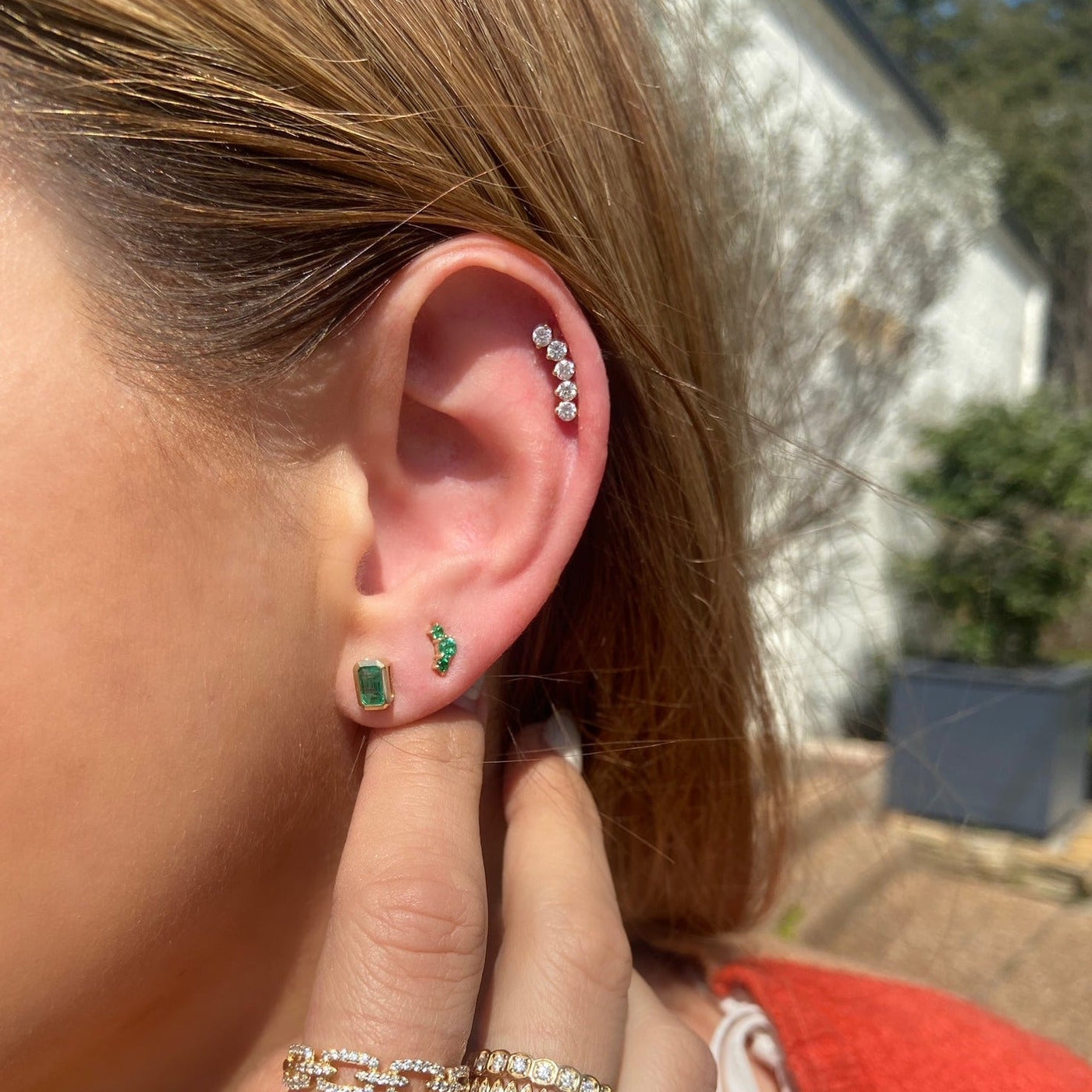Gemstone Trio Curve Stud - Lindsey Leigh Jewelry