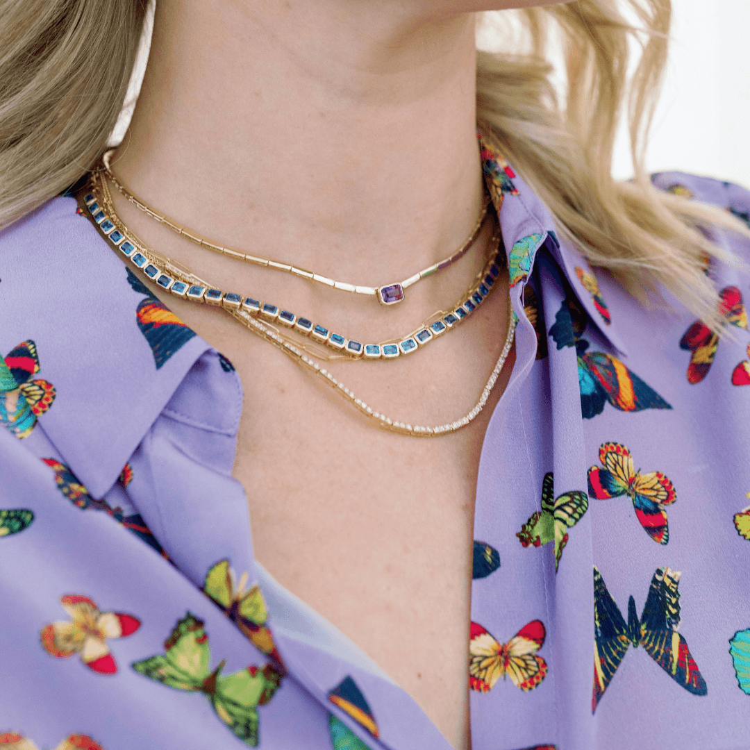 Gold Bar & Gemstone Bezel Necklace - Lindsey Leigh Jewelry