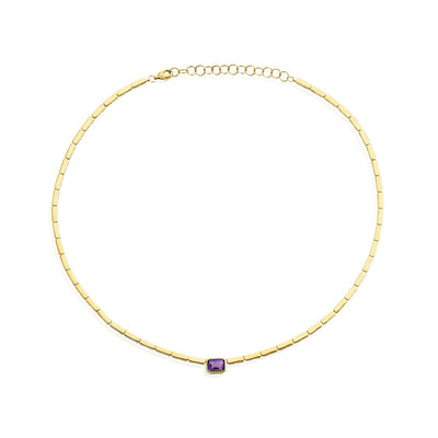Gold Bar & Gemstone Bezel Necklace - Lindsey Leigh Jewelry