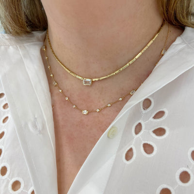Gold Bar & Gemstone Bezel Necklace - Lindsey Leigh Jewelry