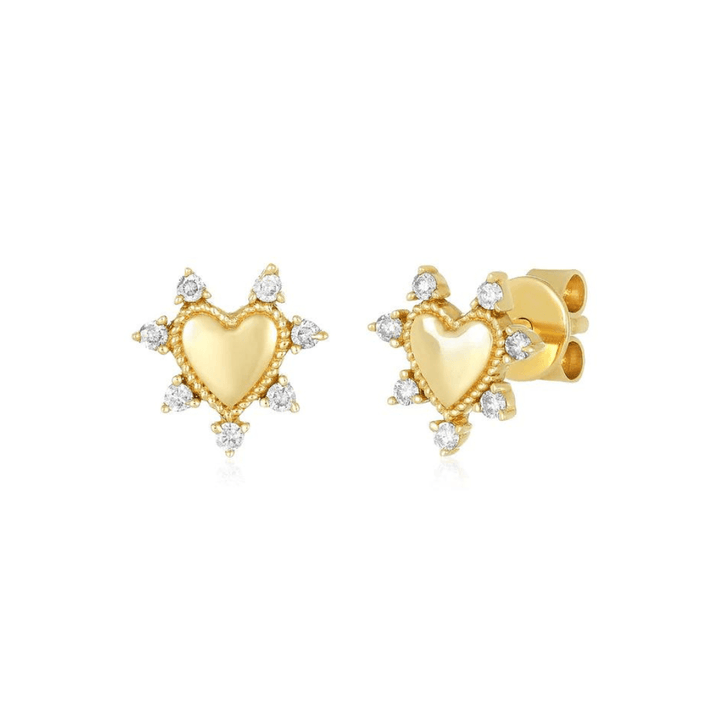 Gold & Diamond Heart Studs - Lindsey Leigh Jewelry
