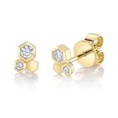 Gold & Diamond Hexagon Studs - Lindsey Leigh Jewelry