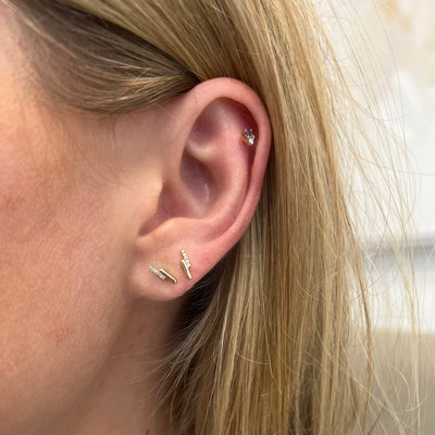 Gold & Pave Double Bar Stud - Lindsey Leigh Jewelry