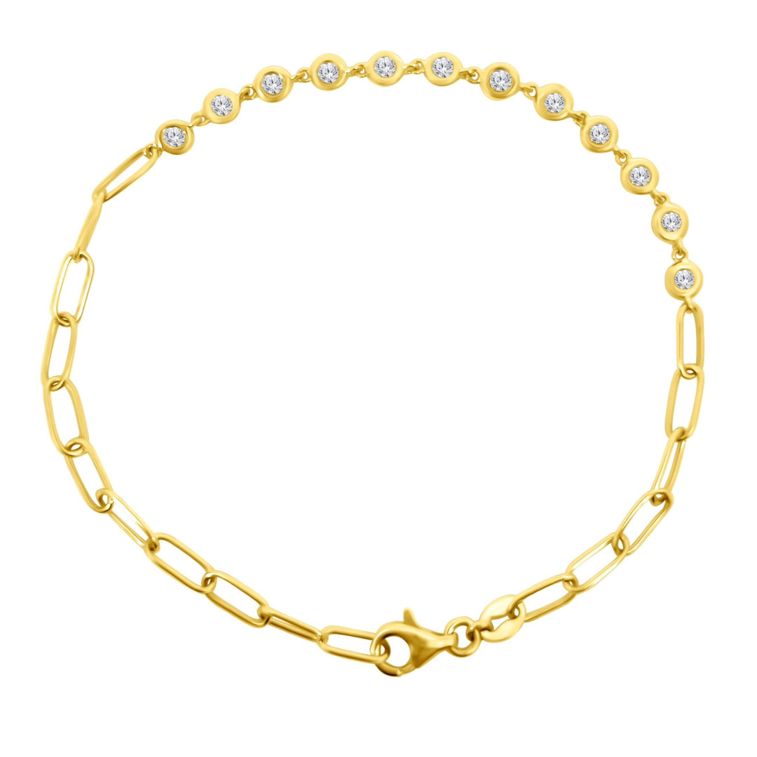 Half Diamond Bezel Paper Clip Bracelet - Lindsey Leigh Jewelry