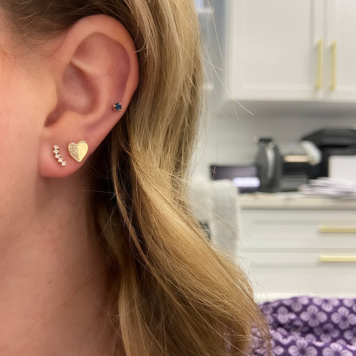 Half Pave Folded Heart Studs - Lindsey Leigh Jewelry