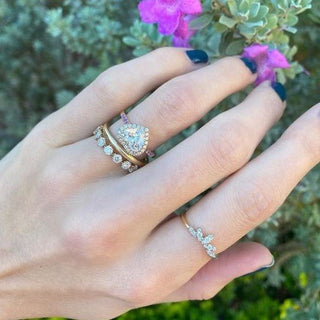 Heart Cut Solitaire with Halo on Gemstone Band  Lindsey Leigh Jewelry.
