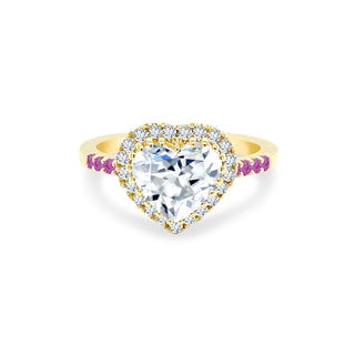 Heart Cut Solitaire with Halo on Gemstone Band  Lindsey Leigh Jewelry.

