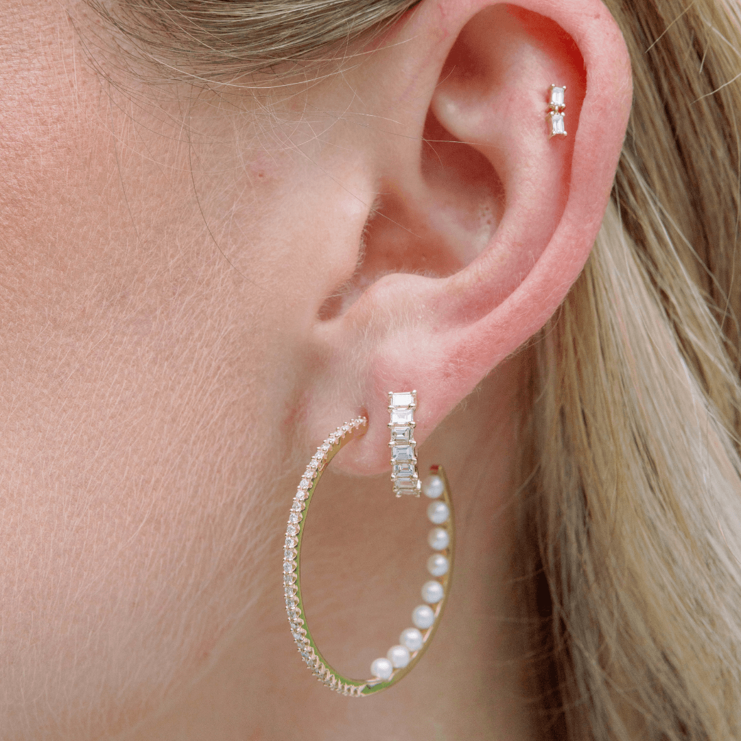 Inside Out Diamond & Pearl Hoops - Lindsey Leigh Jewelry