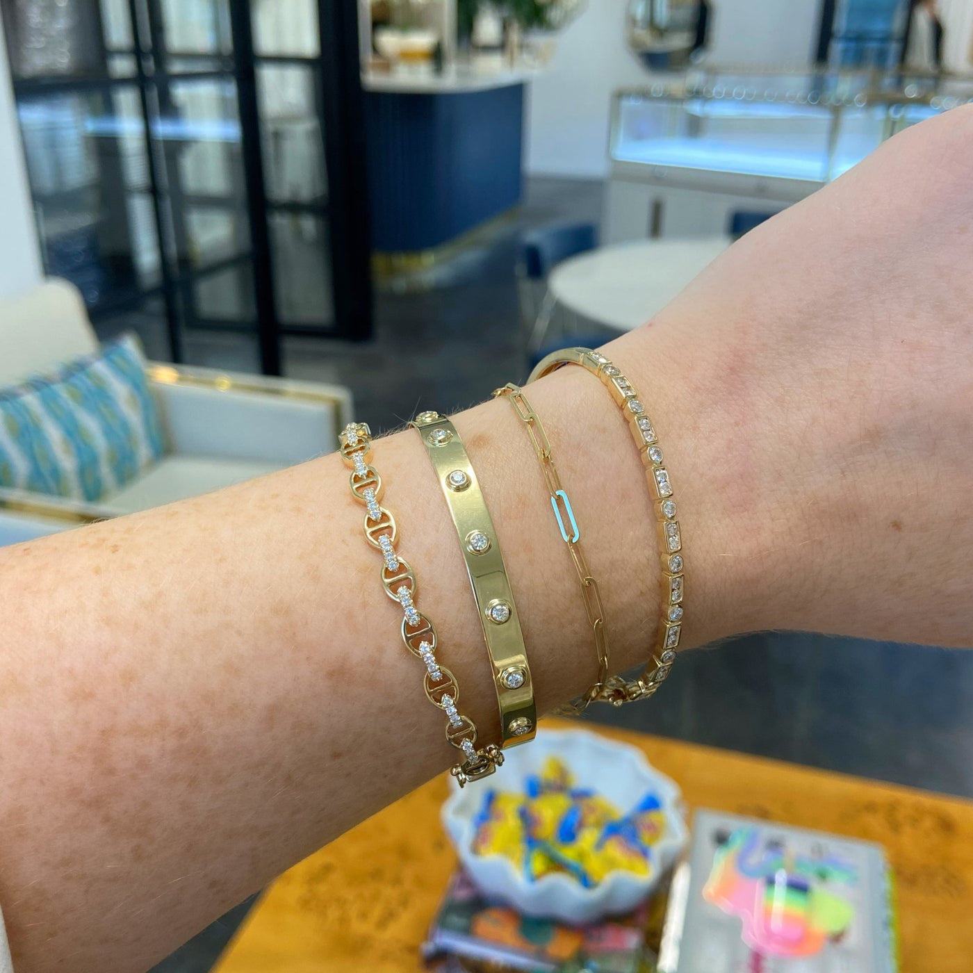 Interlocking Diamond Link Bangle - Lindsey Leigh Jewelry
