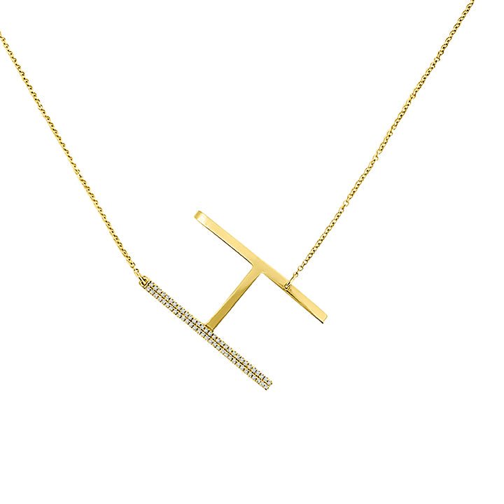 Jumbo Asymmetrical Pave Initial Necklace - Lindsey Leigh Jewelry