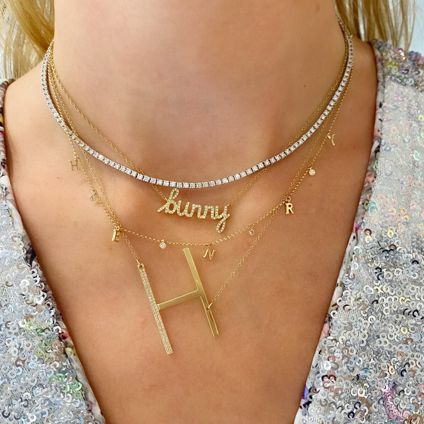 Jumbo Asymmetrical Pave Initial Necklace - Lindsey Leigh Jewelry