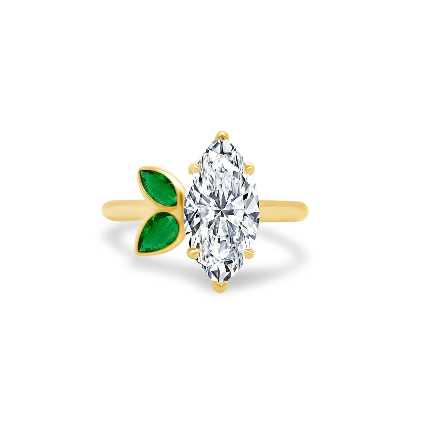 Marquise Diamond with Mixed Shape Bezel Set Emeralds - Lindsey Leigh Jewelry