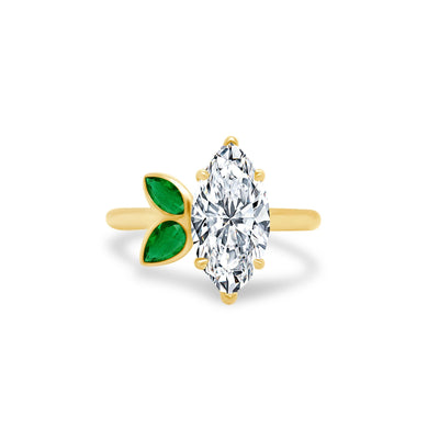Marquise Diamond with Mixed Shape Bezel Set Emeralds - Lindsey Leigh Jewelry