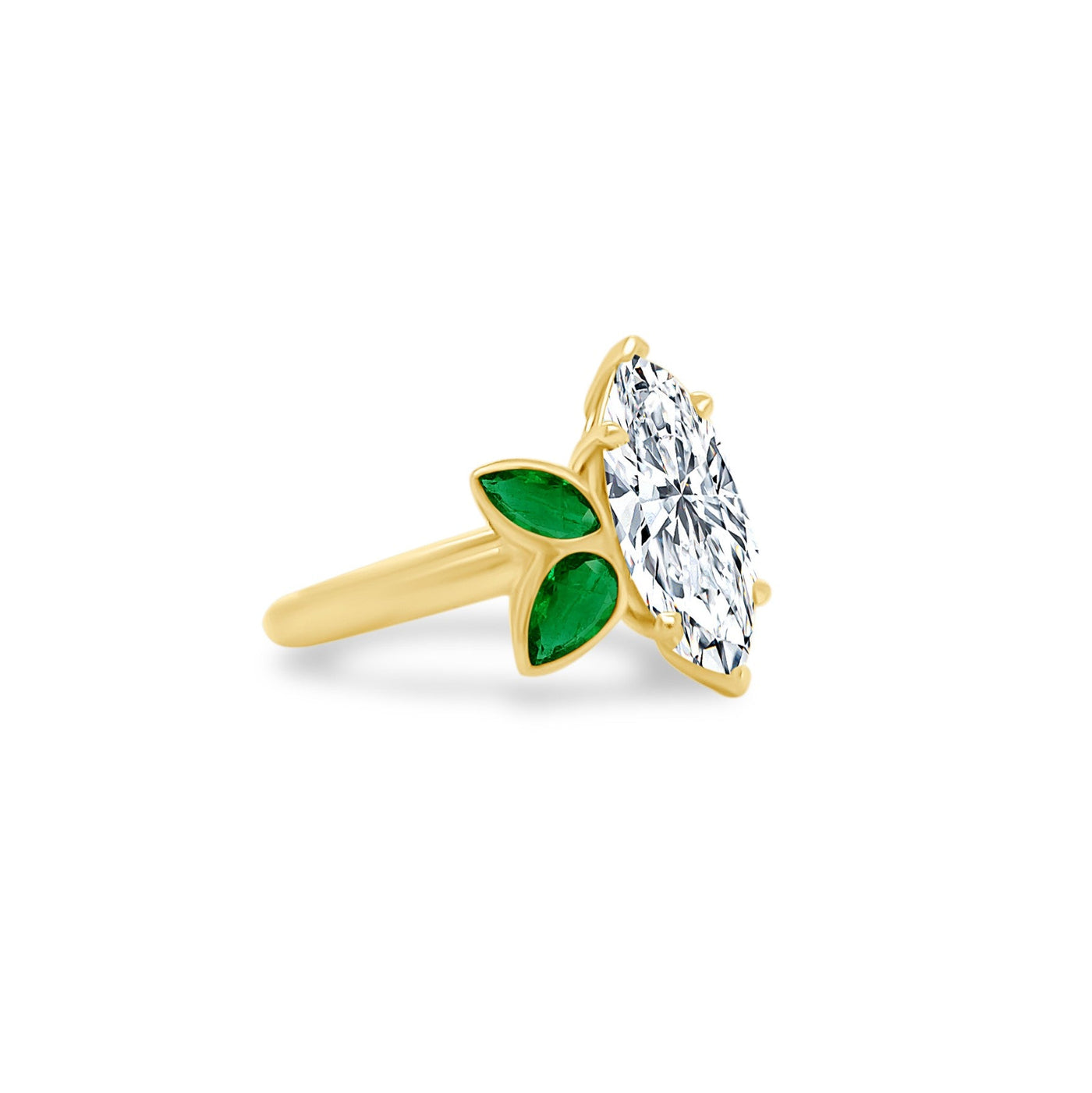 Marquise Diamond with Mixed Shape Bezel Set Emeralds - Lindsey Leigh Jewelry